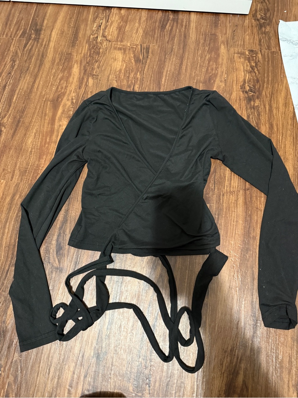 torrid Black Long-Sleeve Wrap Tie Crop Top